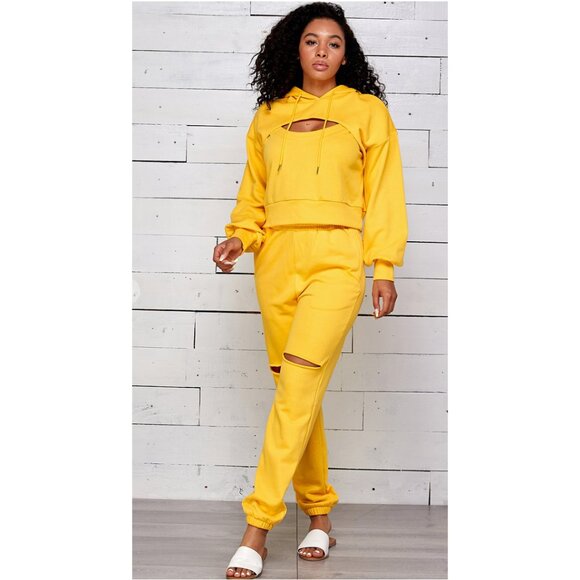 Cut Out Hooded Jogger Pants Set - Picture 3 of 4